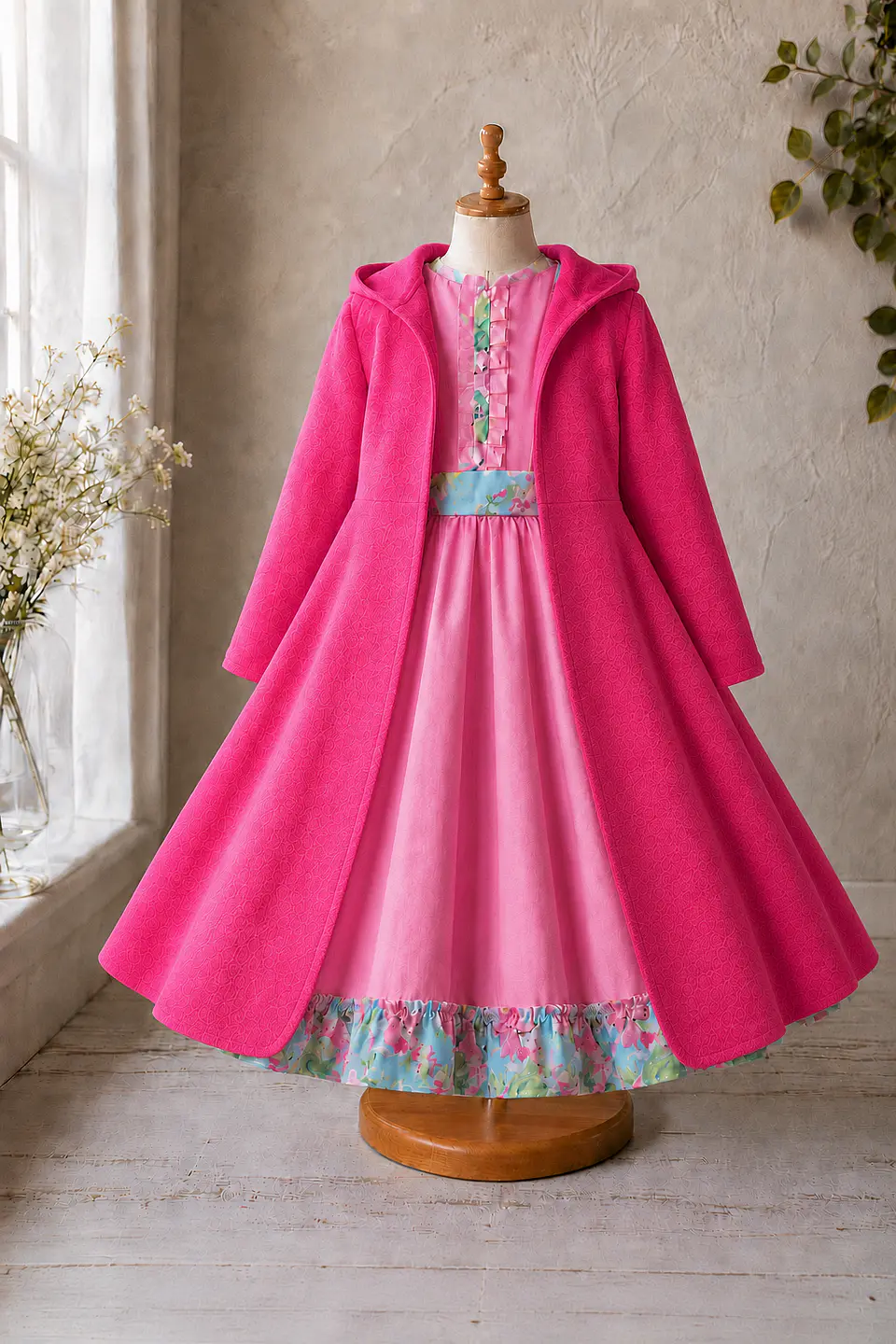 Vestido de Huasita Infantil Rosado Floral 4