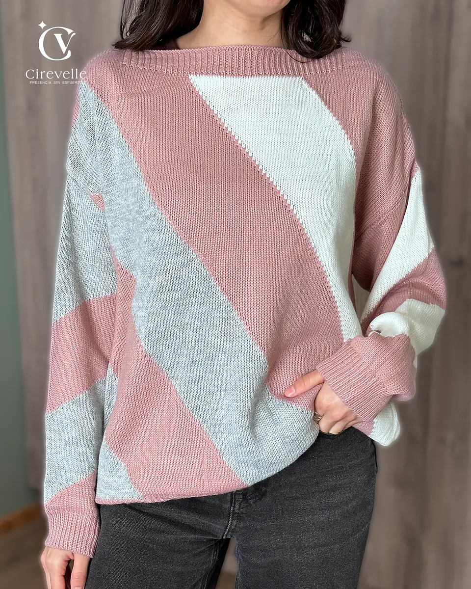 Sweater Tejido Geométrico Rosa 1