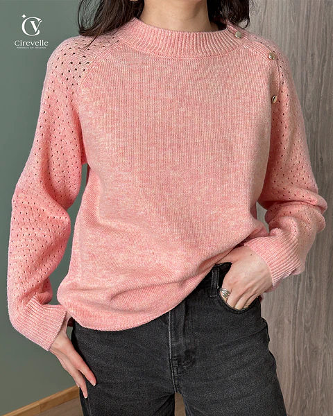 Sweater Rosado con Botones en el Hombro