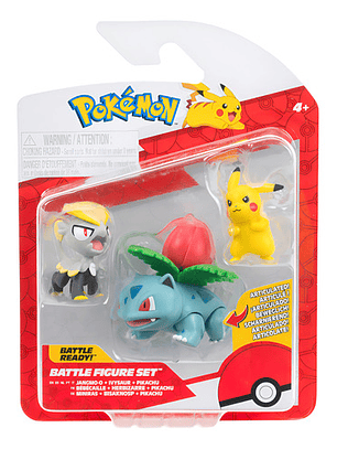JAZWARES POKEMON BATTLE FEATURE SET 3 FIGURAS JANGMO-O, IVYSAUR Y PIKACHU