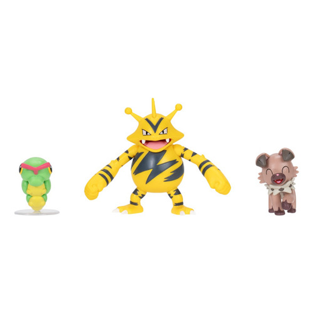 JAZWARES POKEMON BATTLE FEATURE SET 3 FIGURAS CATERPIE, ELECTABUZZ Y ROCKRUFF 5