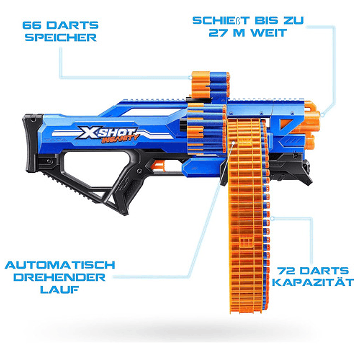 X-SHOT INSANITY MAD MEGA BARREL 72 DARDOS 8