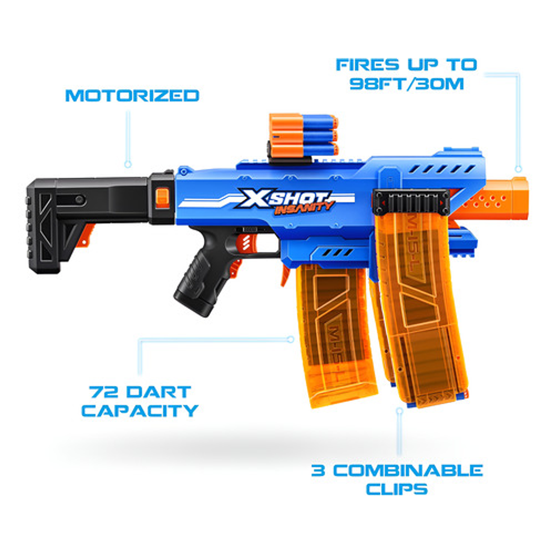 X-SHOT INSANITY MOTORIZED CLIP MANIA 72 DARDOS 7