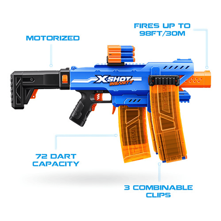 X-SHOT INSANITY MOTORIZED CLIP MANIA 72 DARDOS 7