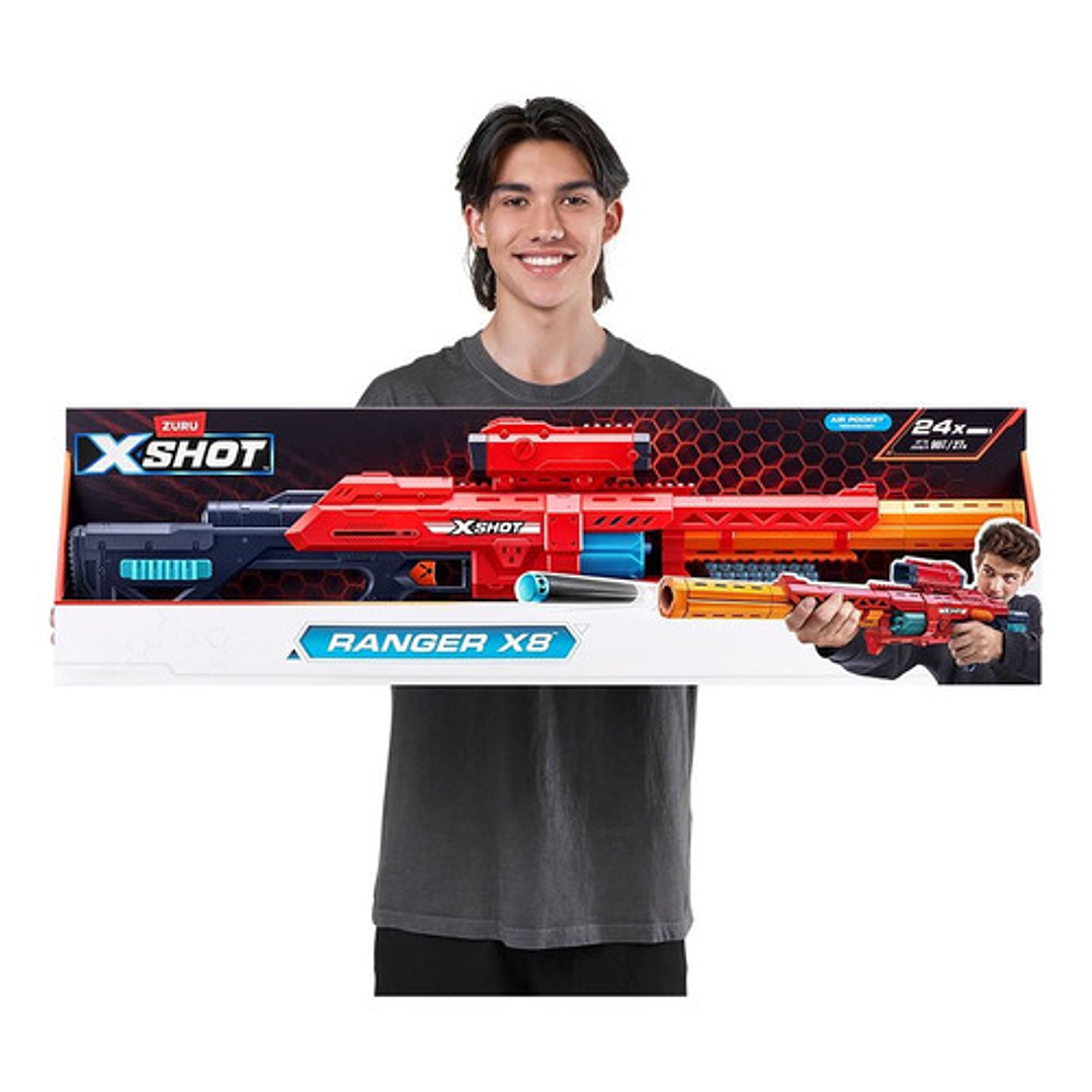 Zuru X-shot Excel Ranger X8 Lanzador De Dardos 24 Dardos Pistola De Juguete - Pistola De Dardos - Lanzador De Dardos De Largo Alcance 27m Rojo 2