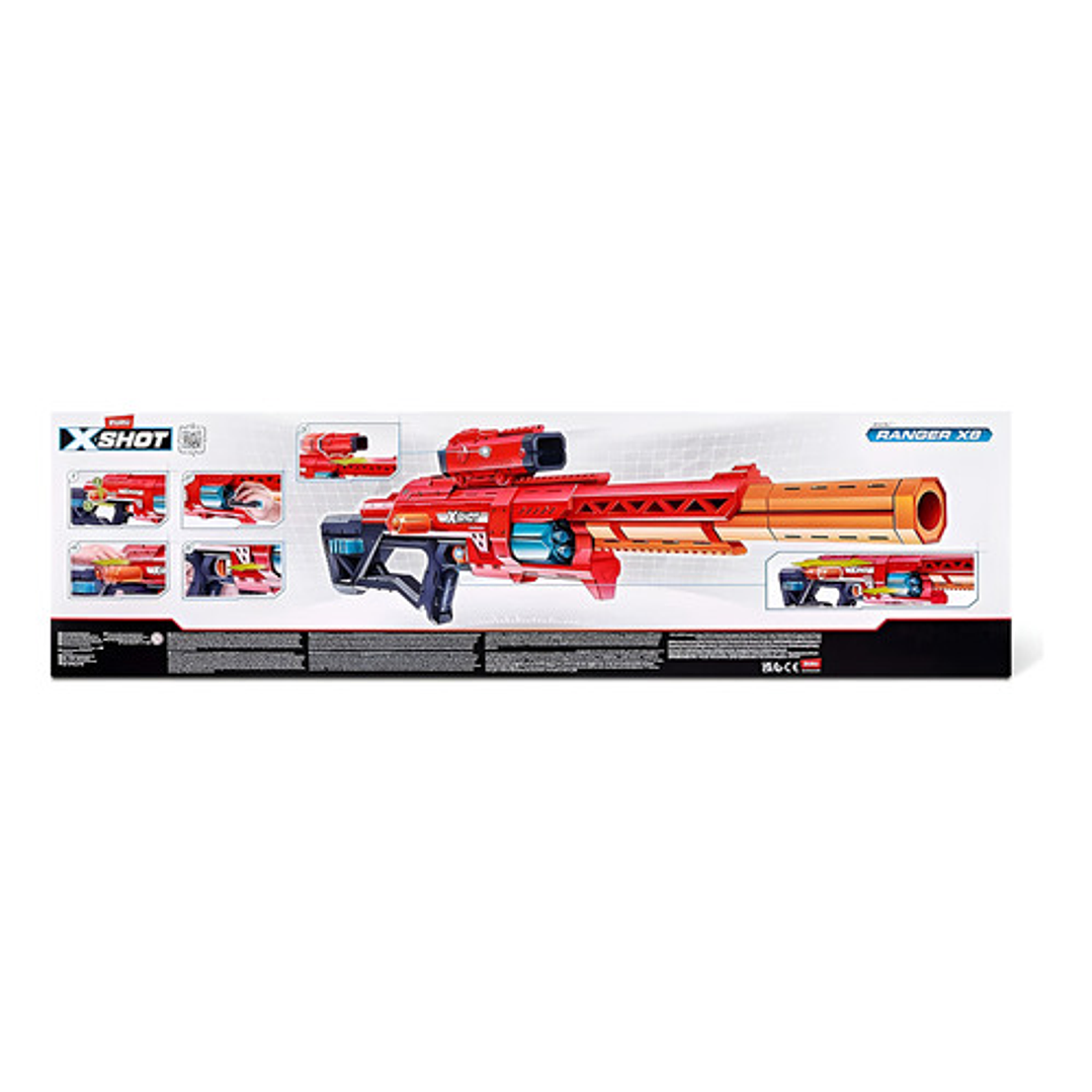Zuru X-shot Excel Ranger X8 Lanzador De Dardos 24 Dardos Pistola De Juguete - Pistola De Dardos - Lanzador De Dardos De Largo Alcance 27m Rojo 8
