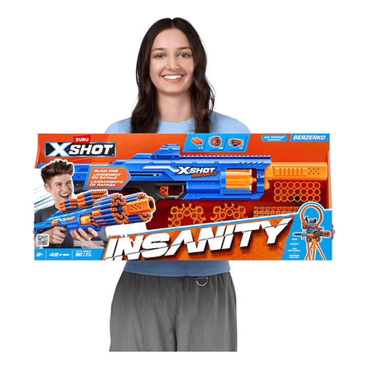 Zuru X-shot Insanity Berzerko Lanzador De Dardos + 48 Dardos Azul 2