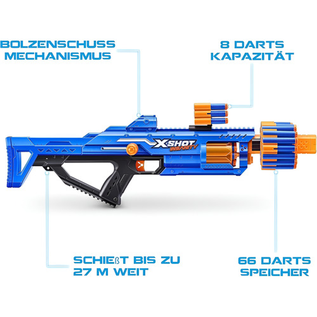 Zuru X-shot Insanity Berzerko Lanzador De Dardos + 48 Dardos Azul 4