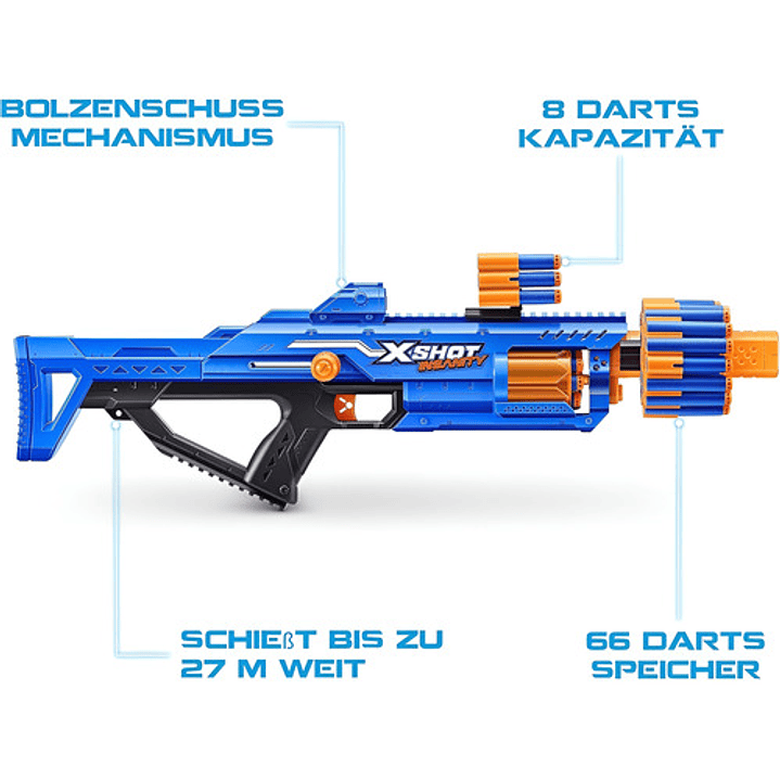 Zuru X-shot Insanity Berzerko Lanzador De Dardos + 48 Dardos Azul 4