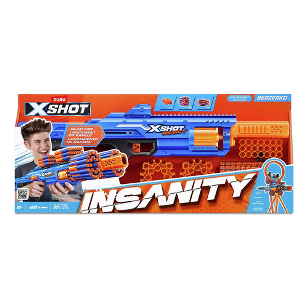 Zuru X-shot Insanity Berzerko Lanzador De Dardos + 48 Dardos Azul 11