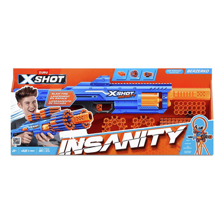Zuru X-shot Insanity Berzerko Lanzador De Dardos + 48 Dardos Azul 11