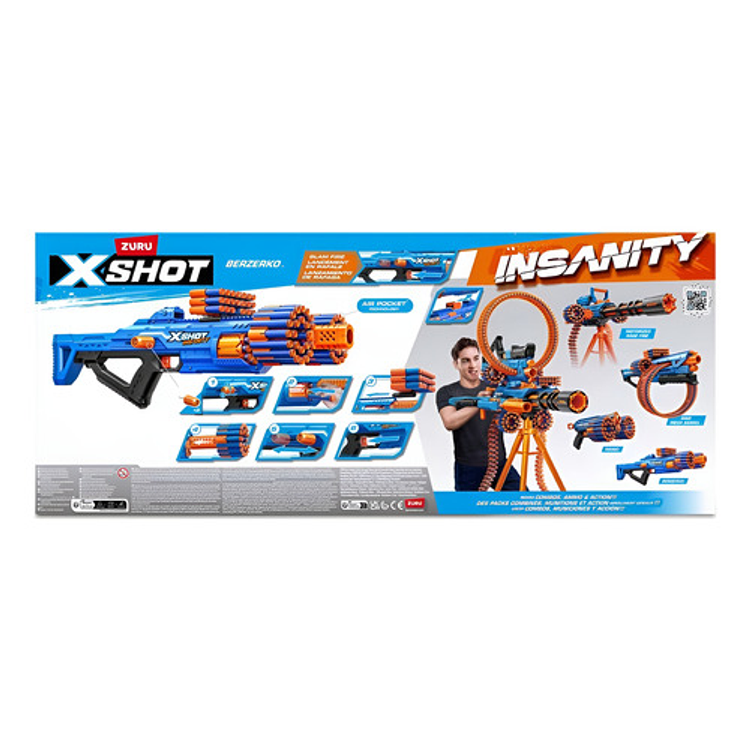 Zuru X-shot Insanity Berzerko Lanzador De Dardos + 48 Dardos Azul 12