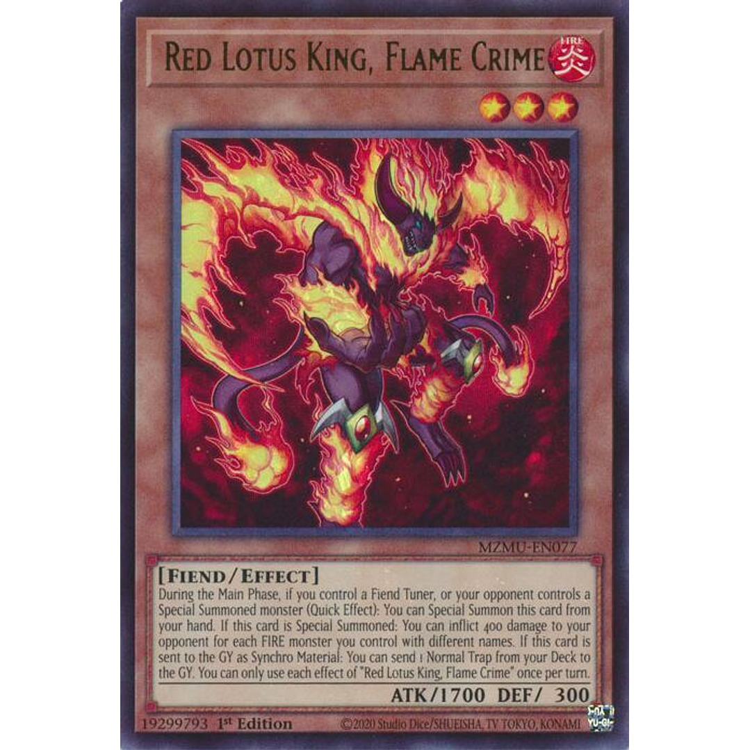 RED LOTUS KING, FLAME CRIME MZMU-EN077 ULTRA RARE 1