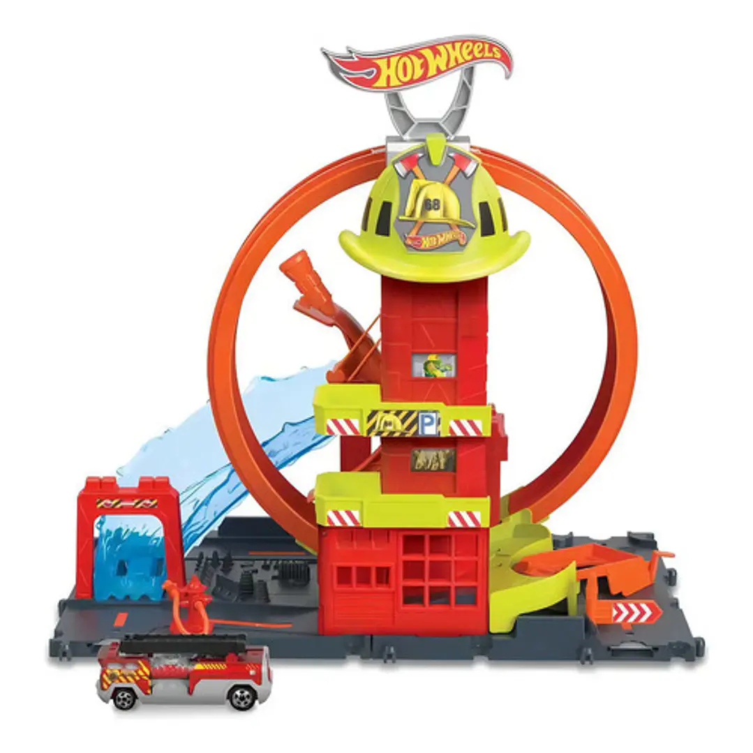 Hot Wheels City Pista De Juguete Súper Estación De Bomberos Multicolor 1