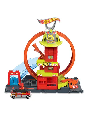 Hot Wheels City Pista De Juguete Súper Estación De Bomberos Multicolor