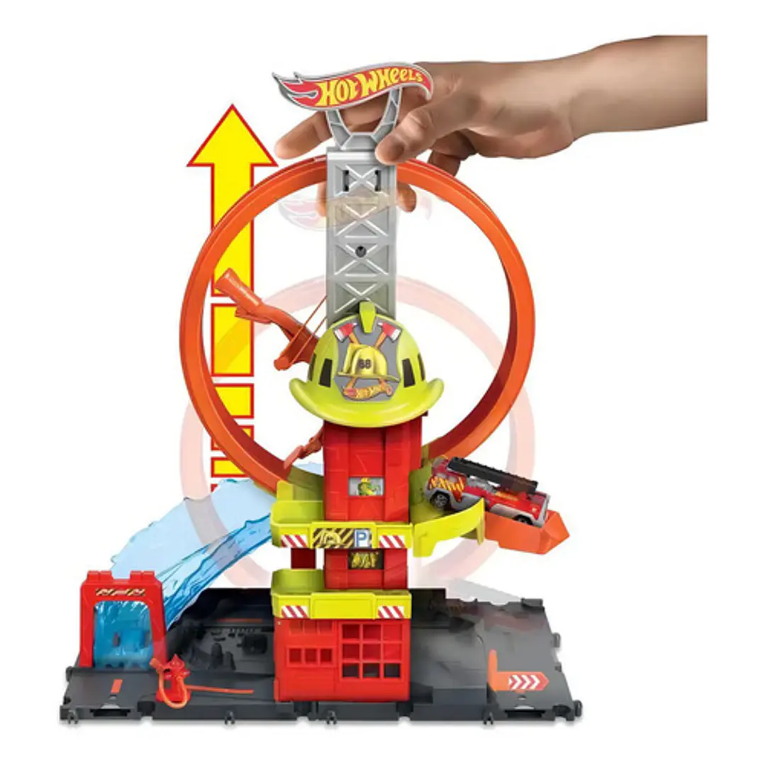 Hot Wheels City Pista De Juguete Súper Estación De Bomberos Multicolor 4