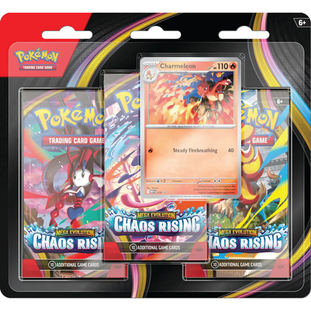 POKEMON TCG MEGA EVOLUTION CHAOS RISING 3 PACK BLISTER INGLES 1