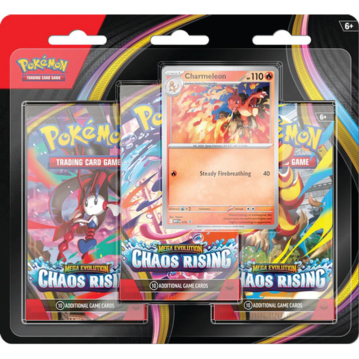 POKEMON TCG MEGA EVOLUTION CHAOS RISING 3 PACK BLISTER INGLES 1