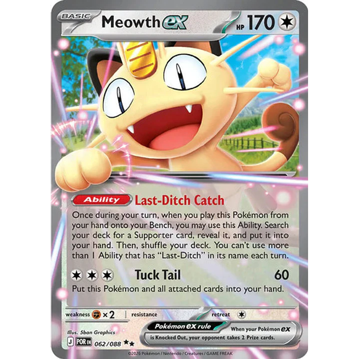 POKÉMON TCG MEOWTH EX POR 062/088 DOUBLE RARE PERFECT ORDER INGLES 1