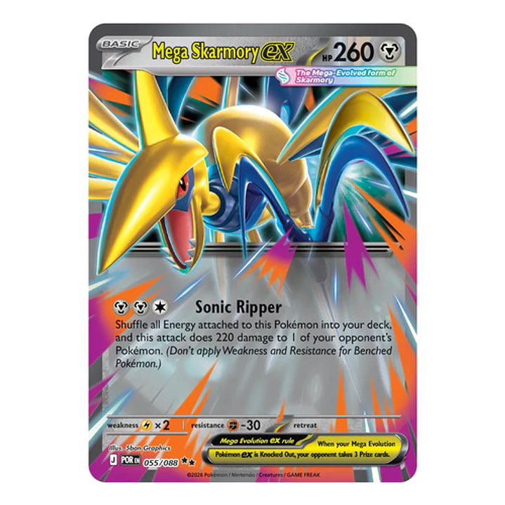 Pokémon Tcg Mega Skarmory Ex Por En 055/088 Me03 Double Rare 1