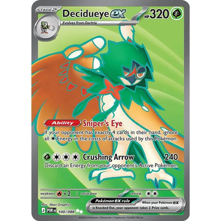 Pokémon Tcg Decidueye Ex Por En 100/088 Me03 Full Art 1