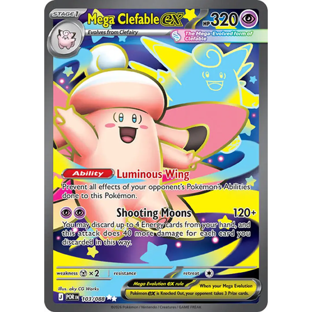 Pokémon Tcg Mega Clefable Ex Por En 103/088 Me03 Full Art 1