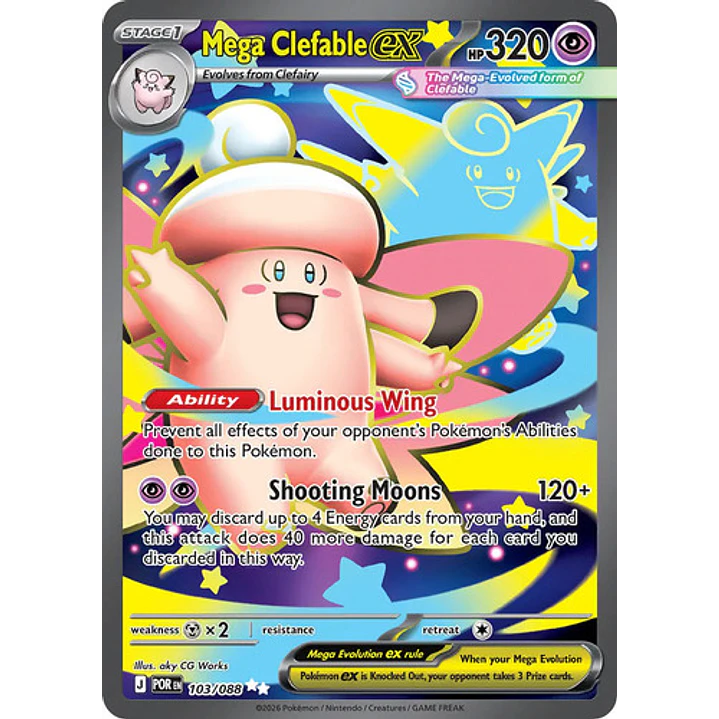 Pokémon Tcg Mega Clefable Ex Por En 103/088 Me03 Full Art 1
