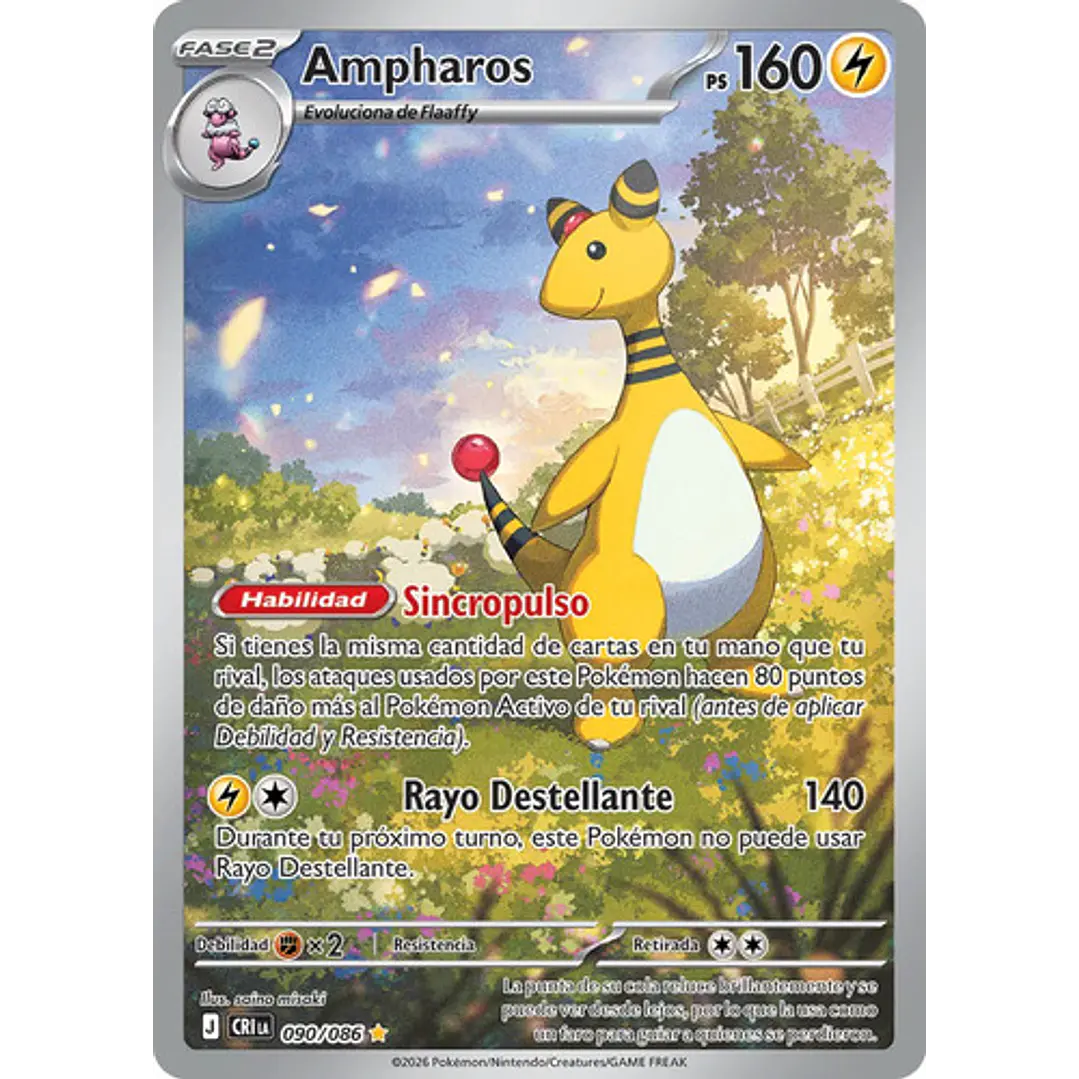 POKÉMON TCG AMPHAROS CRI 090/086 ME04 CHAOS RISING ILLUSTRATION RARE ESPAÑOL 1