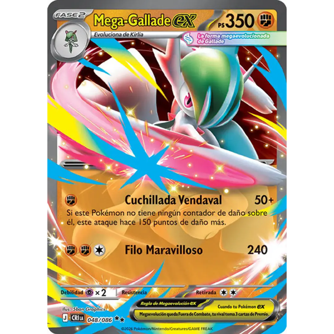 POKÉMON TCG MEGA GALLADE EX CRI 048/086 ME04 CHAOS RISING DOUBLE RARE ESPAÑOL 1