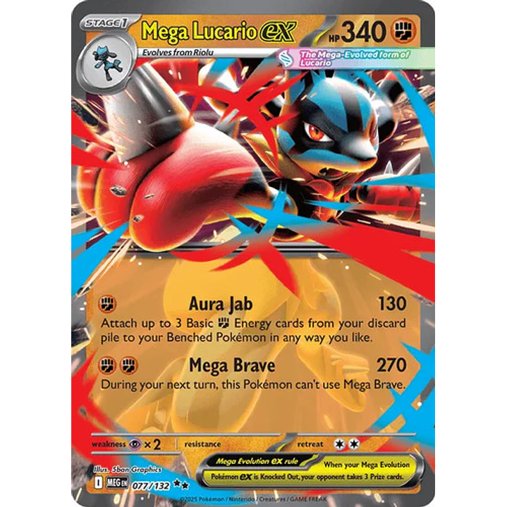 Pokémon Tcg Mega Lucario Ex Meg En 077/132 Me01 Double Rare 1
