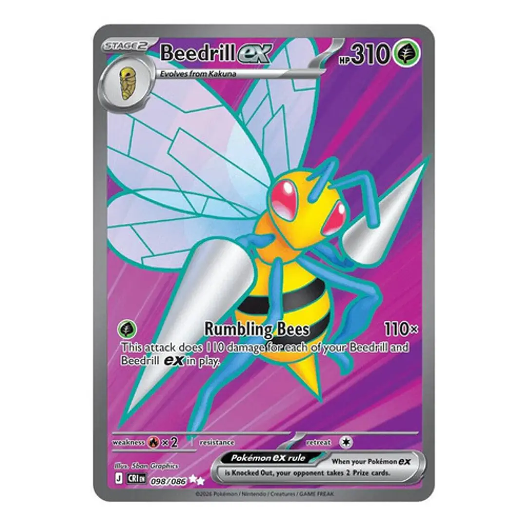 Pokémon Tcg Beedrill Ex Cri En 098/086 Me04 Full Art 1
