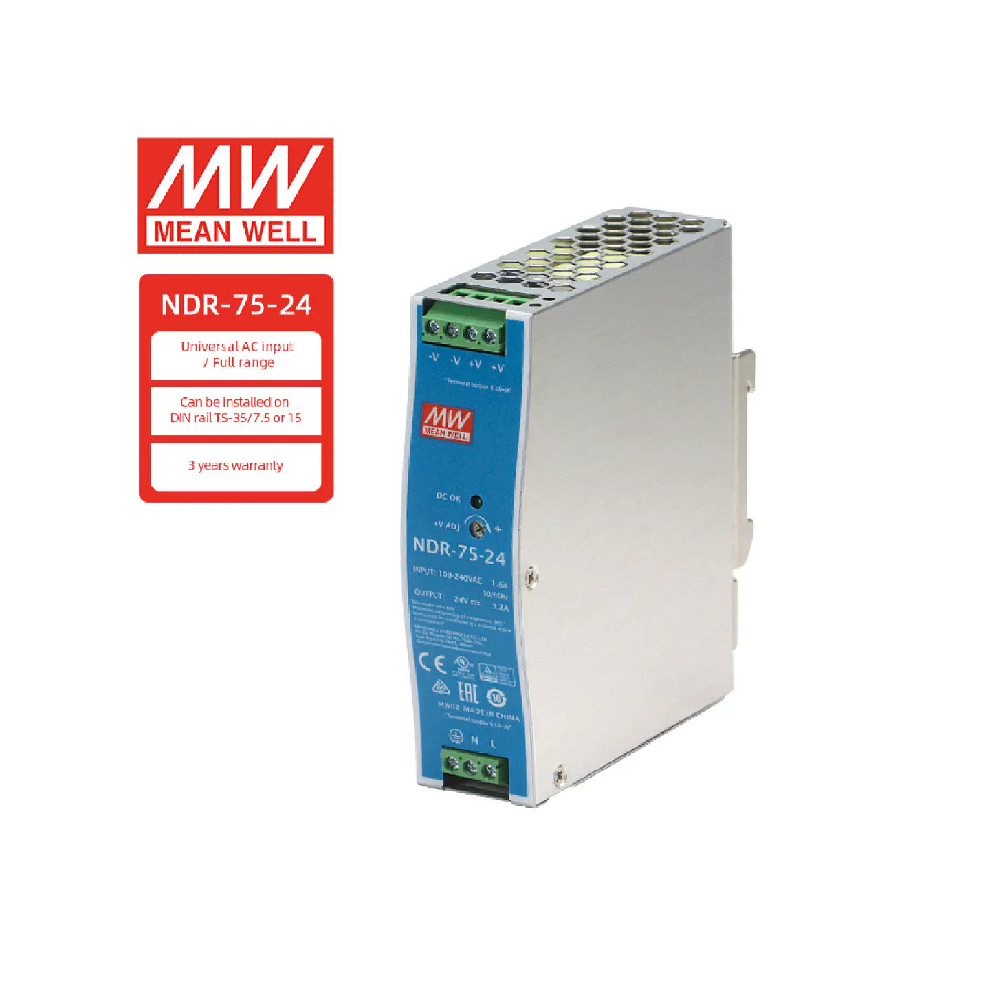 Fuente de Alimentación Industrial Mean Well Serie NDR (Riel DIN) 1