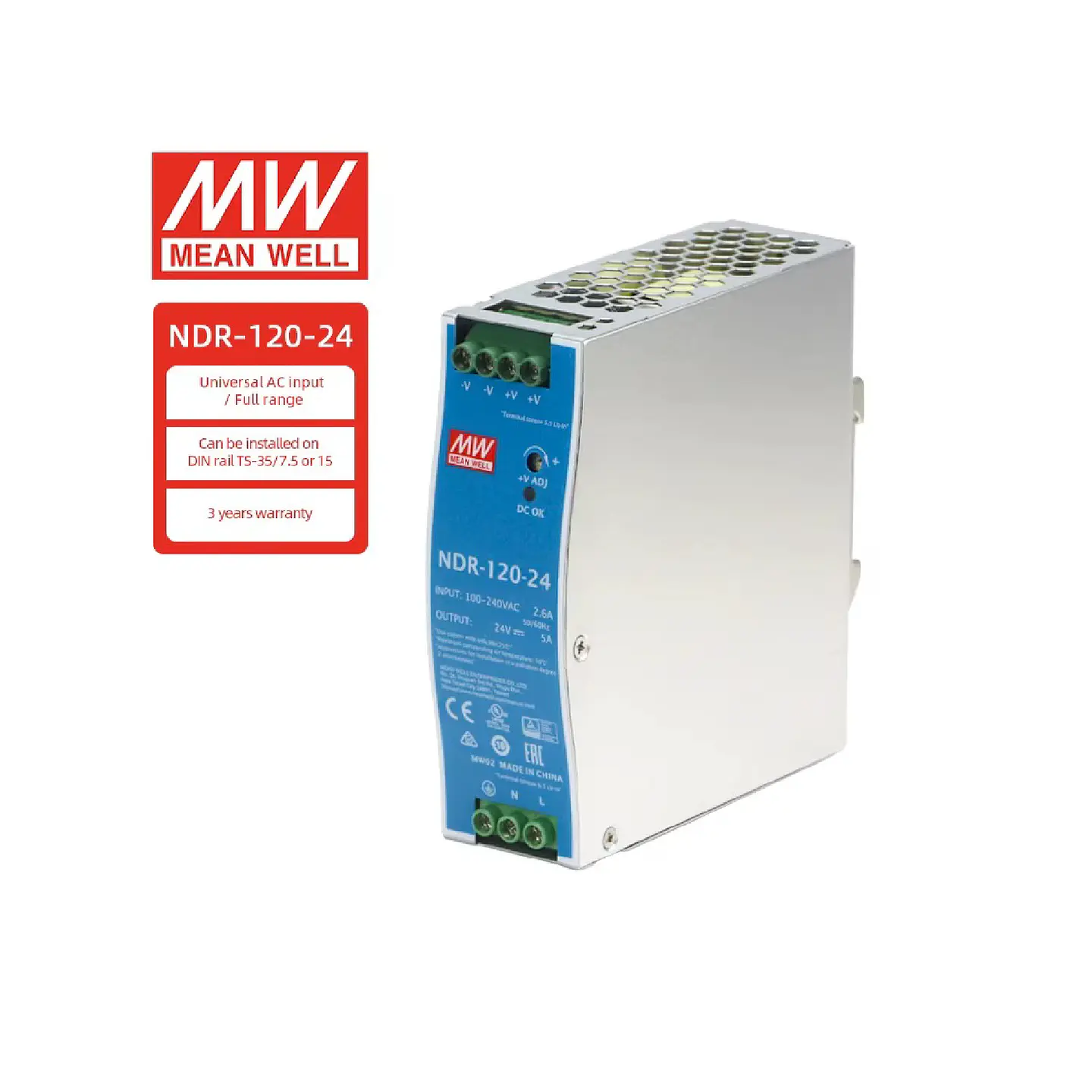Fuente de Alimentación Industrial Mean Well Serie NDR (Riel DIN) 2