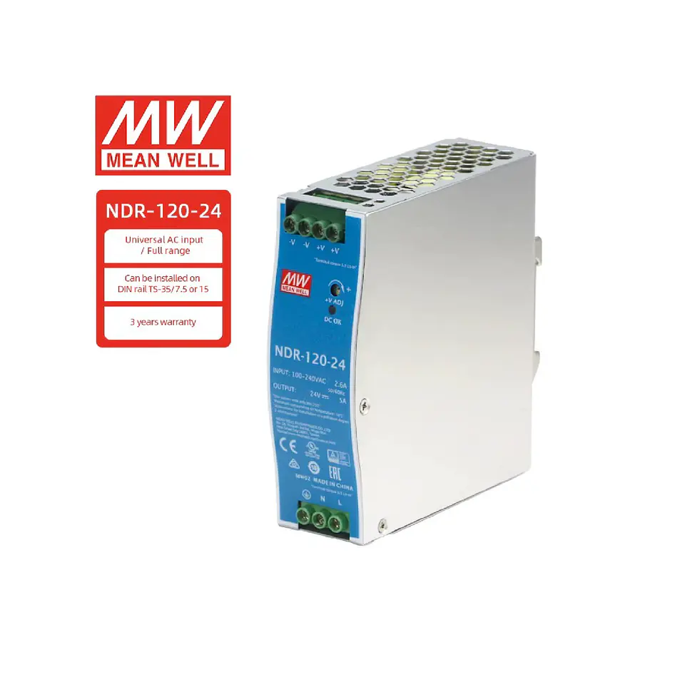 Fuente de Alimentación Industrial Mean Well Serie NDR (Riel DIN) 2
