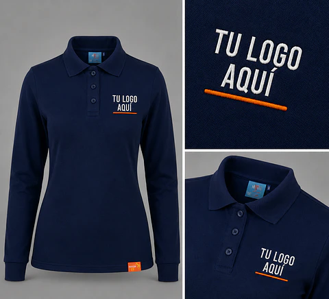 Polera piqué  mujer 80% algodón con bordado corporativo