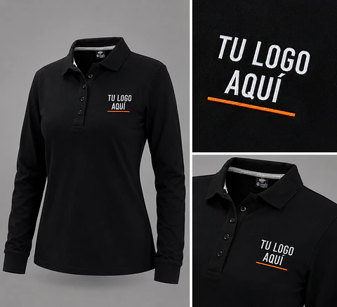 Polera piqué spandex  mujer 59% algodón con bordado corporativo