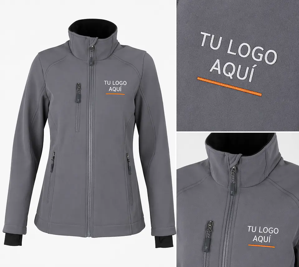 Chaqueta Softshell con pulgar mujer con bordado corporativo 3