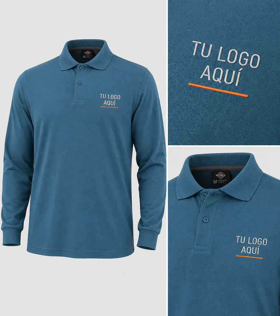 Polera piqué ComfortDry manga larga hombre 60% algodón con bordado corporativo 3