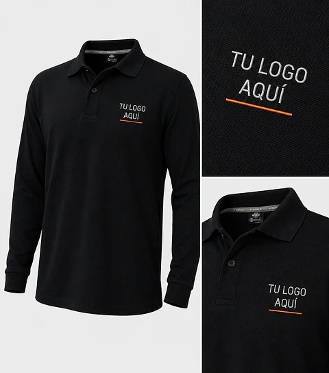 Polera piqué spandex manga larga hombre 59% algodón con bordado corporativo