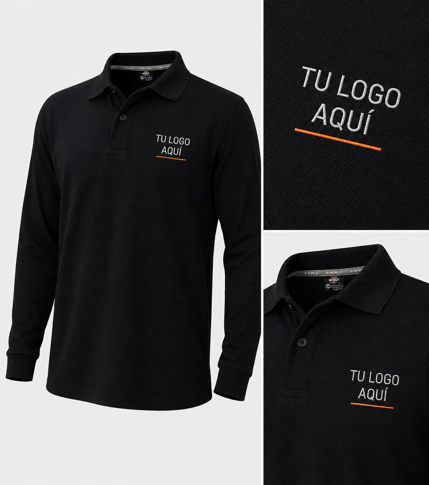 Polera piqué spandex manga larga hombre 59% algodón con bordado corporativo 1