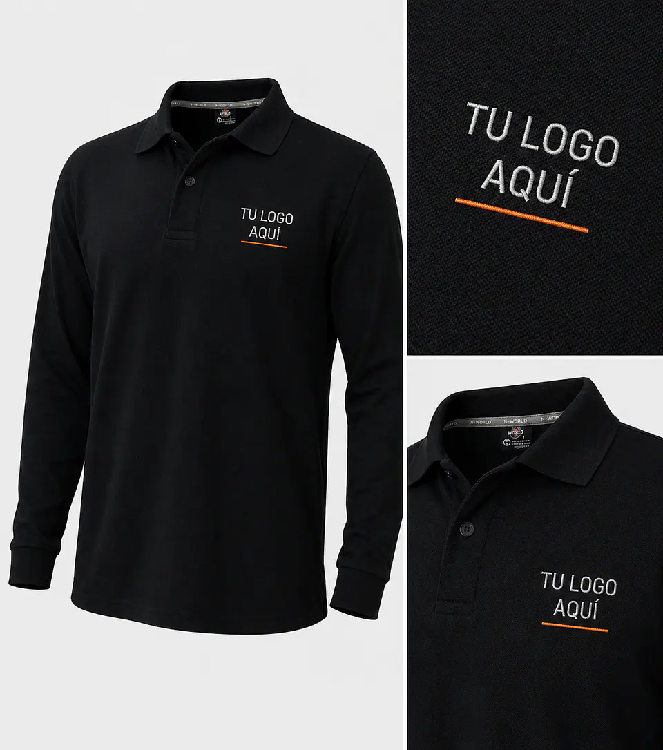 Polera piqué spandex manga larga hombre 59% algodón con bordado corporativo 1