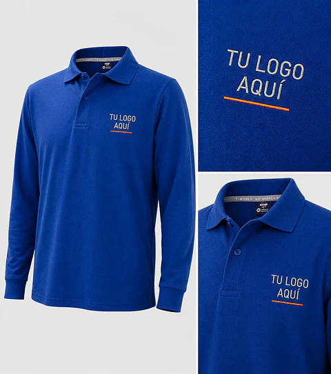 Polera piqué spandex manga larga hombre 59% algodón con bordado corporativo