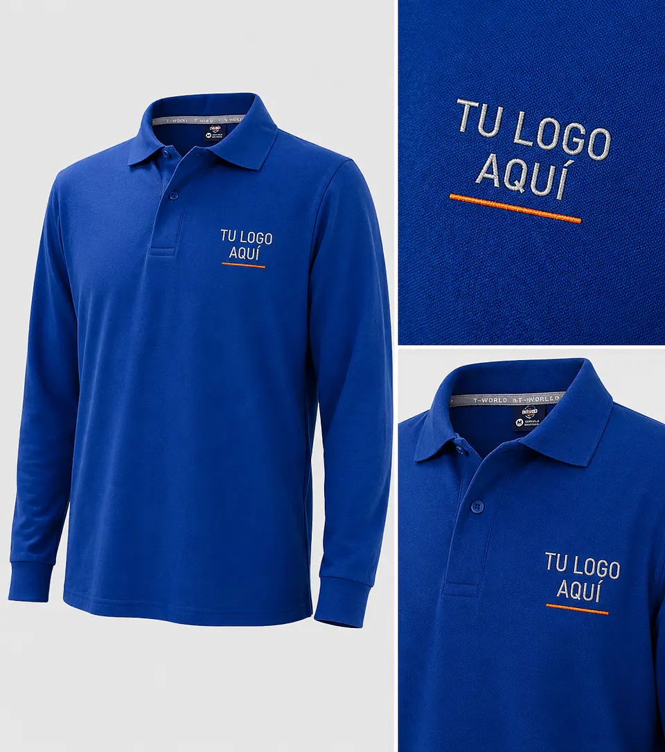 Polera piqué spandex manga larga hombre 59% algodón con bordado corporativo 2