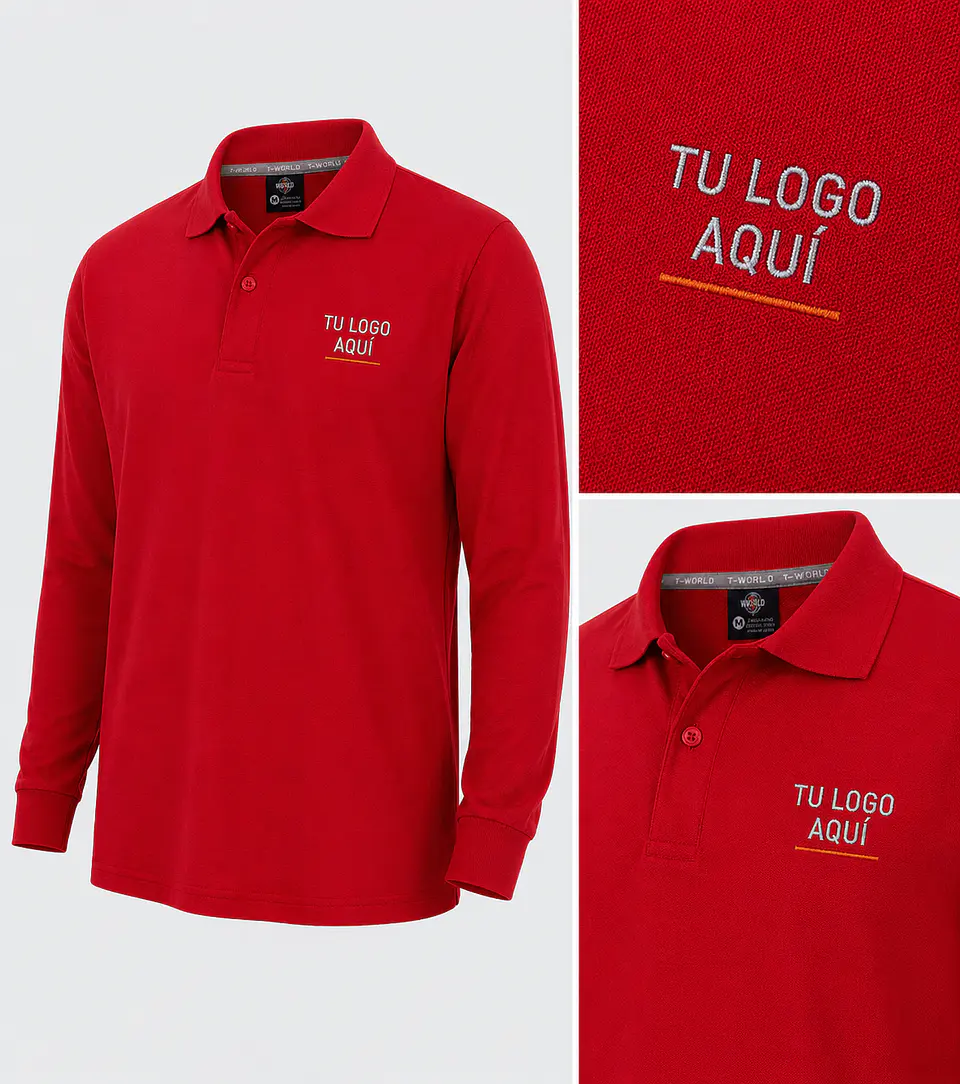 Polera piqué spandex manga larga hombre 59% algodón con bordado corporativo 3