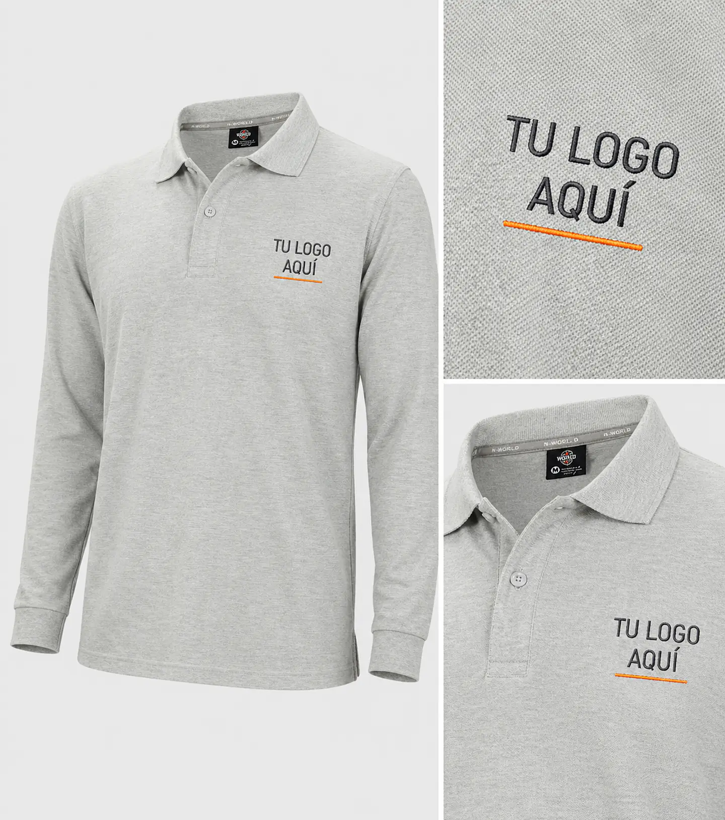 Polera piqué spandex manga larga hombre 59% algodón con bordado corporativo 4