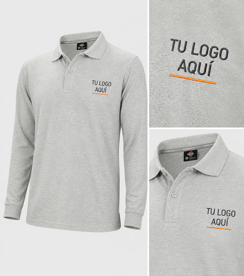 Polera piqué spandex manga larga hombre 59% algodón con bordado corporativo 4