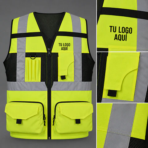 Chaleco geólogo fluorescente con bordado corporativo