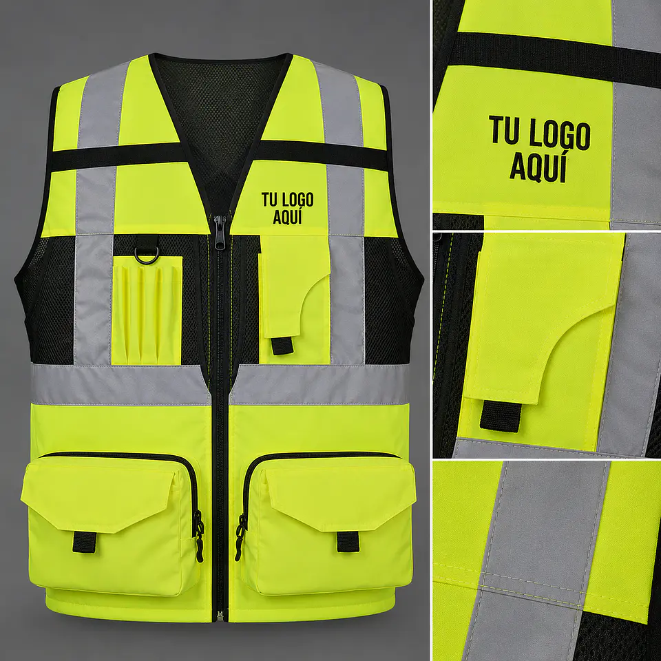 Chaleco geólogo fluorescente con bordado corporativo 2