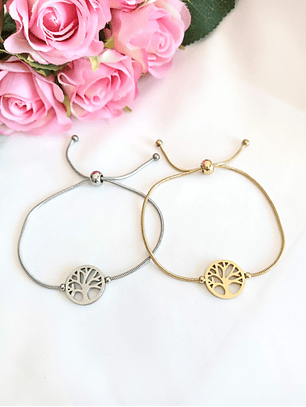 Pulseira ajustável aço - árvore da vida