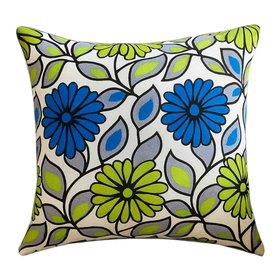 Funda Cojín - Flores Azules y Verdes 1